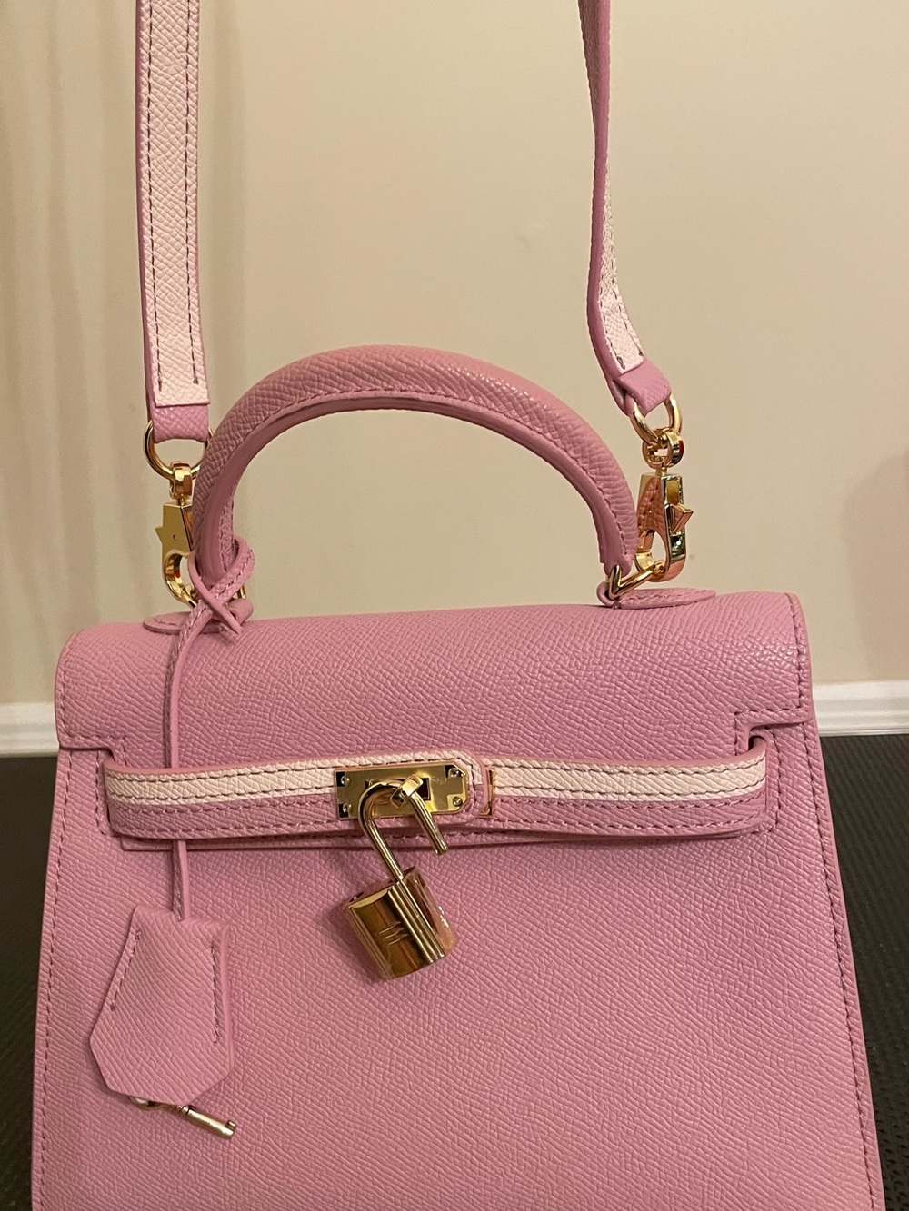 Sleek Pink Top-Handle vegan Satchel with Gold Hardware